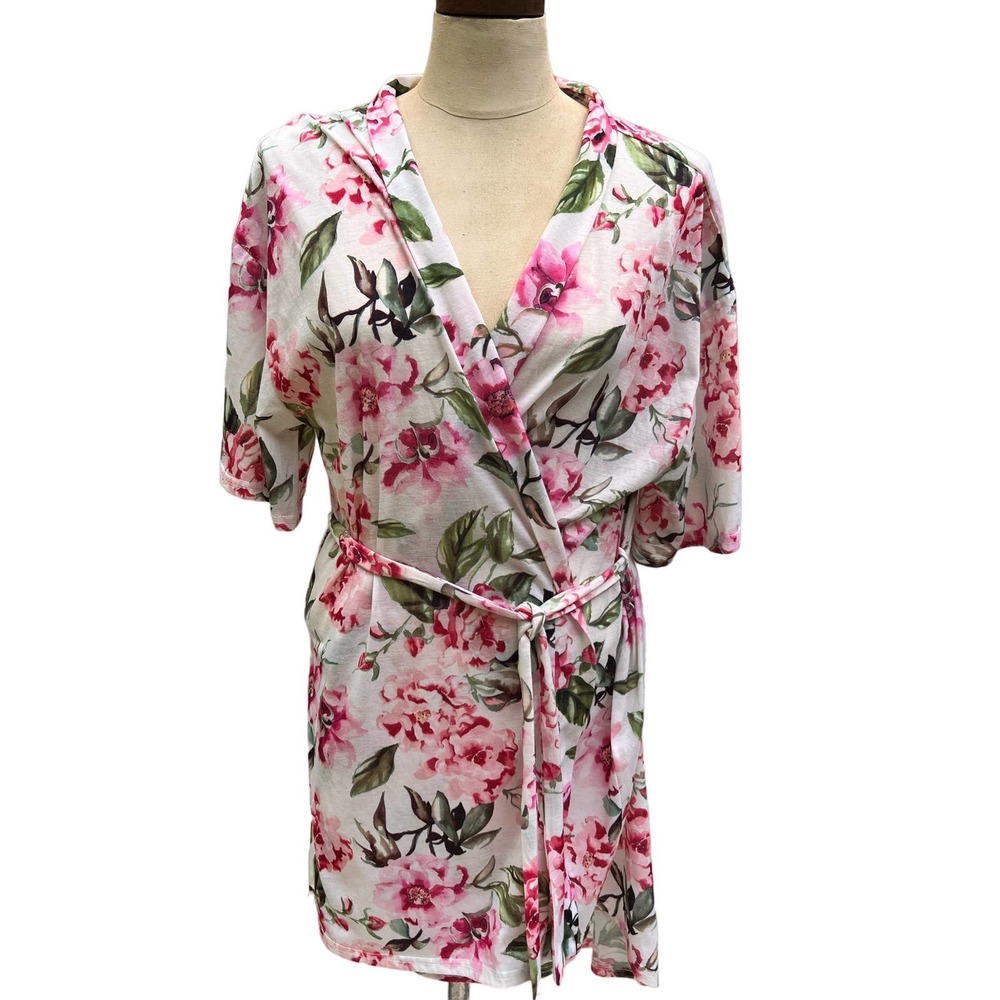 Show Me Your Mumu Brie Robe Floral Kimono Pink White OS Boho Bridal Lounge - Picture 3 of 13
